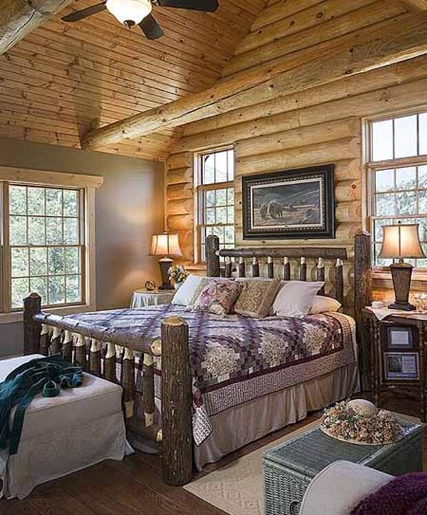 красивая спальня в деревянном доме
