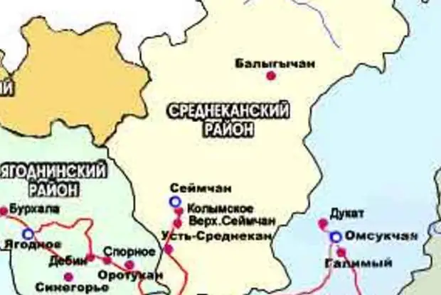 Карта колымы с населенными пунктами
