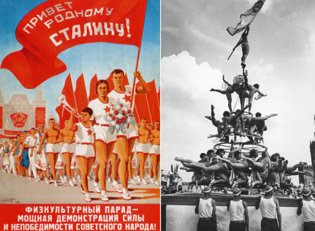 Советский плакат 1938 года и «живая» пирамида из спортсменов