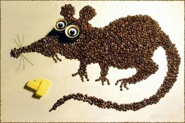 картина из кофейных зерен, мышка