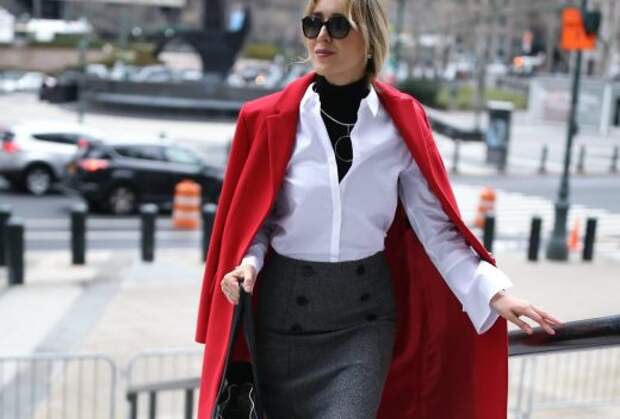 red-oversized-coat-grey-double-breasted-button-mini-skirt-tie-sleeve-whit