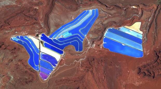 Калийные пруды-испарители в Моаве, США вид сверху, изменения, планета, последствия, фото, человек