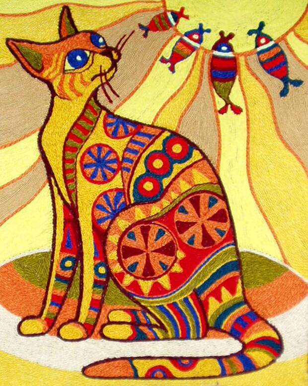 Вязаная картинка кошки