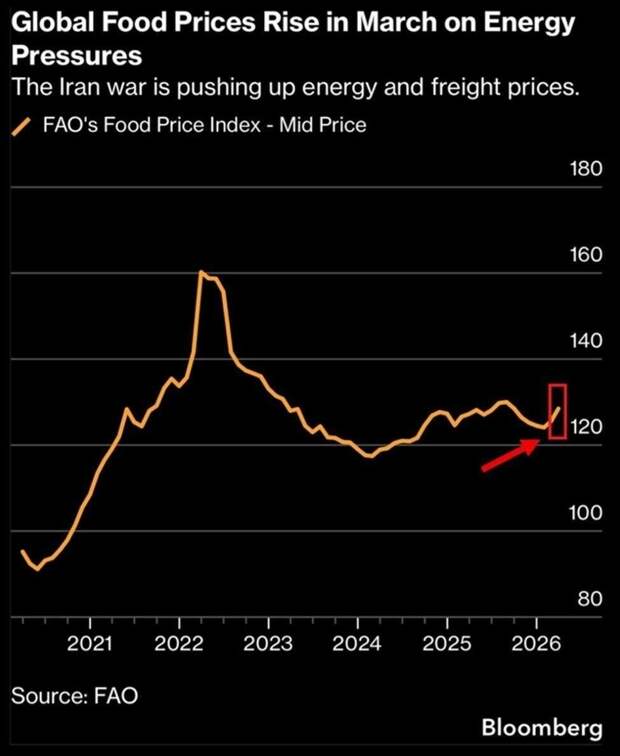В мире начали расти цены на продовольствие из-за резкого увеличения затрат на энергоносители. В марте индекс мировых цен на продукты питания подскочил...