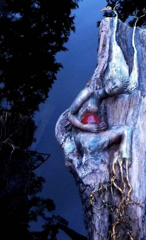 The Sacred Seed, Driftwood Sculpture by Debra Bernier