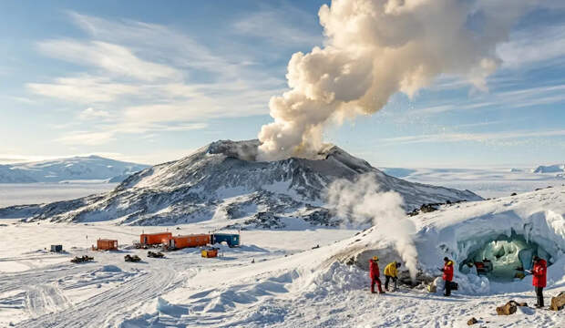Вулкан Эребус в Антарктиде ежедневно выбрасывает золото в небо