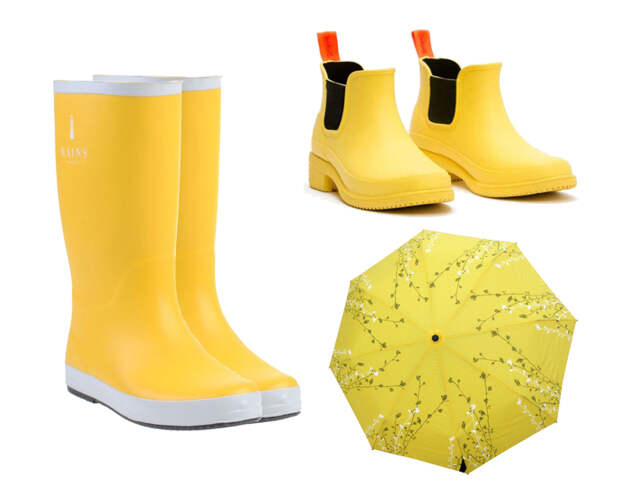 сапоги Swims и Rains, зонт Asos тренд сезона желтый цвет