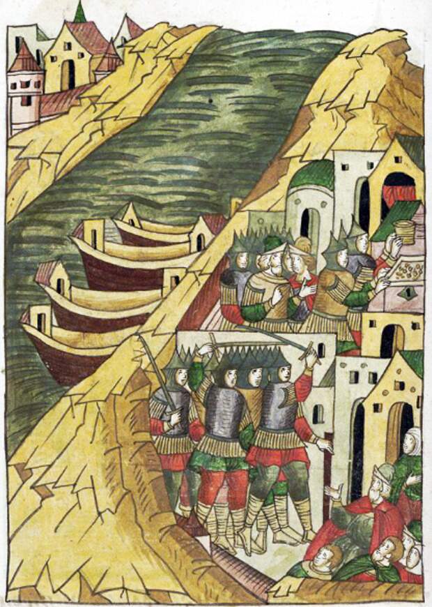 Лицевой летописный свод. Ушкуйники захватывают Кострому (1375) 