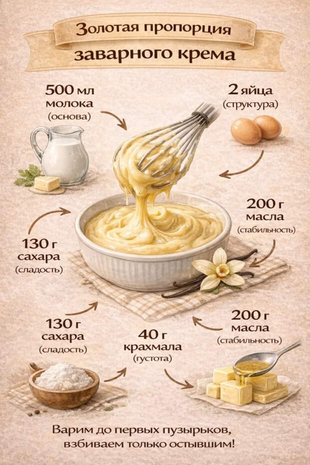 Тот самый нежный заварной крем: делюсь рецептом, который никогда не подводит