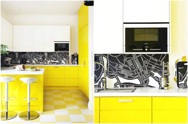 Жизнерадостный кухонный гарнитур жёлтого цвета