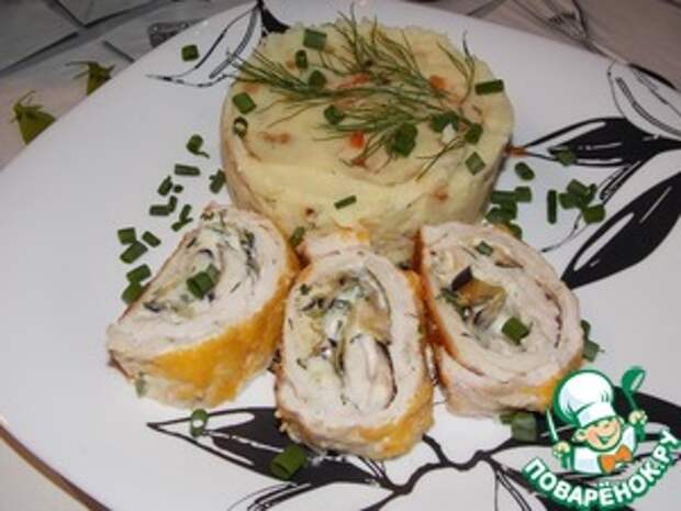 Куриный рулет с баклажаном и плавленным сыром