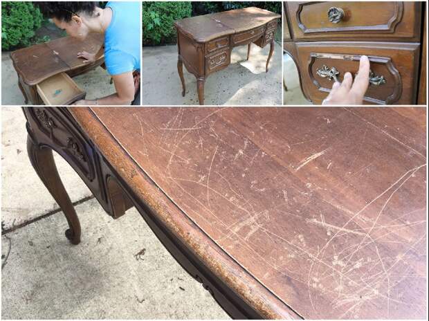 Несмотря на плачевный вид, туалетный французский столик имел прекрасные формы и был добротным. | Фото: youtube.com/ © Thrift Diving. Несмотря на плачевный вид, туалетный французский столик имел прекрасные формы и был добротным. | Фото: youtube.com/ © Thrift Diving.