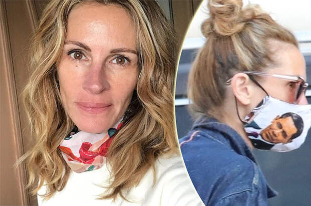 Уличный стиль знаменитости: Джулия Робертс появилась на публике в маске с портретом Барака Обамы