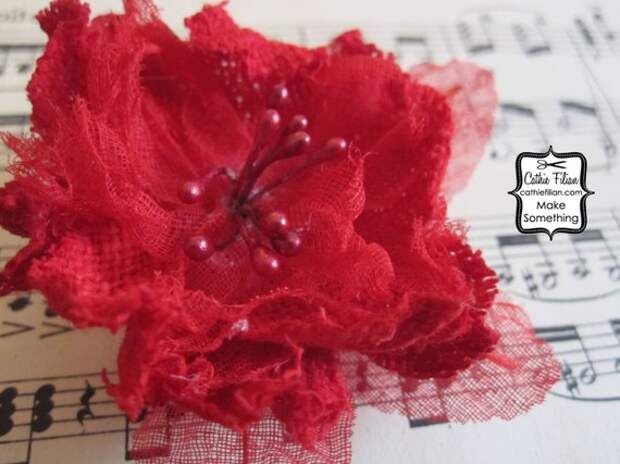 1 Большой - Постельное белье и марлевые Цветочный Ruby Red - Шелк, Дамских, Измененные Couture, волос Цветы, Pin