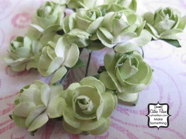 36 мини - Античный Зеленый бумажные цветы - мини-букет