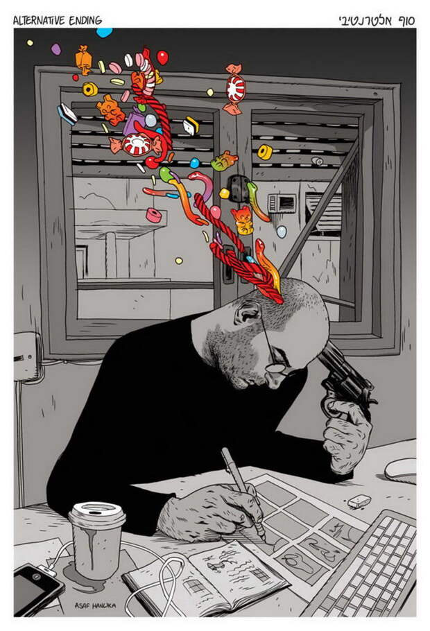 Жесткие иллюстрации Asaf Hanuka о современной жизни