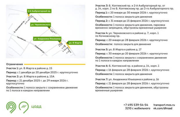 В районе Аэропорт частичные перекрытия улиц продлятся до конца февраля