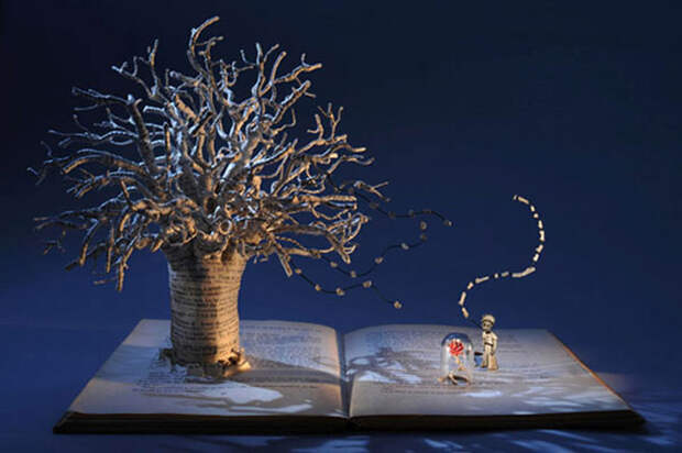 Сказочные миниатюры на книжных страницах: новая серия бумажных скульптур