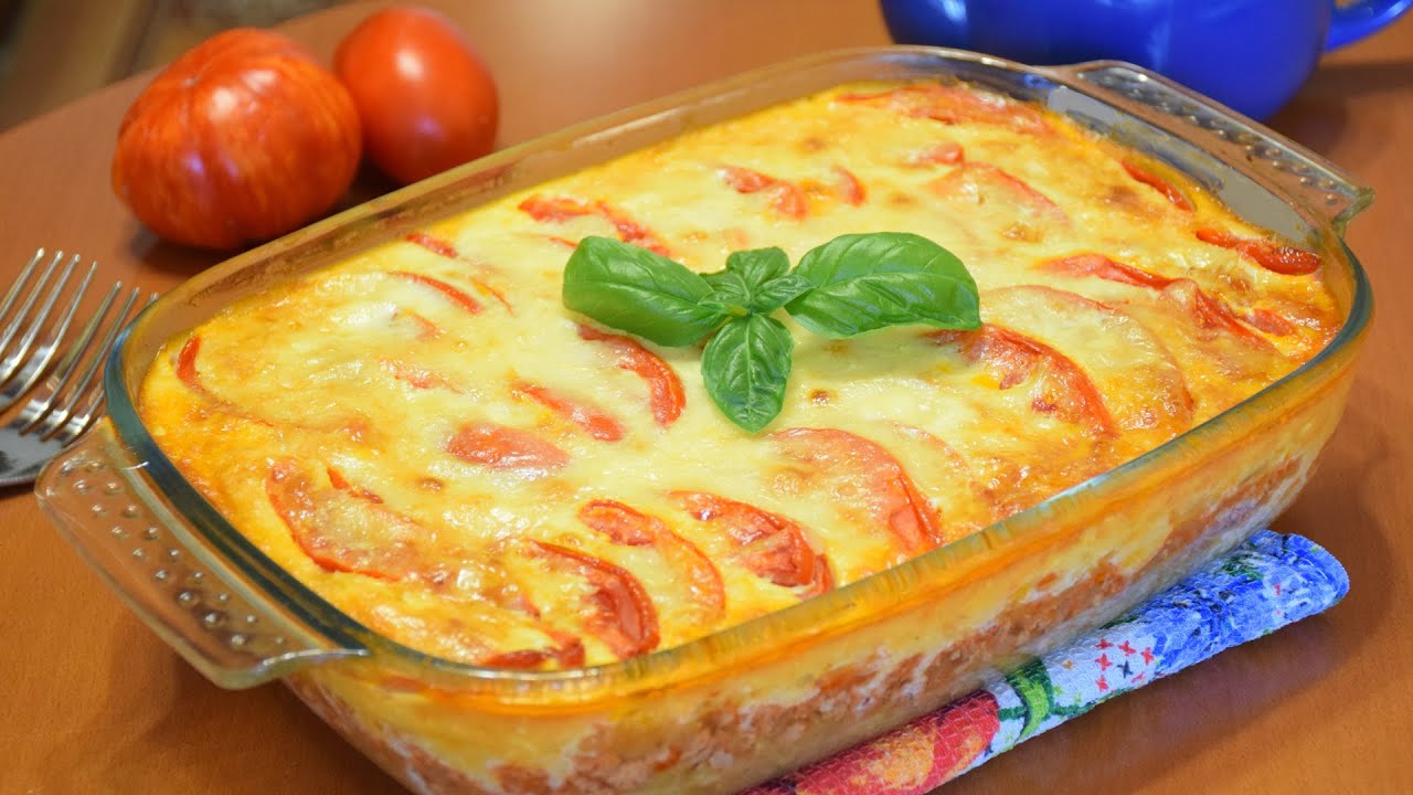 Кабачковая запеканка с мясной начинкой и сметаной заливкой