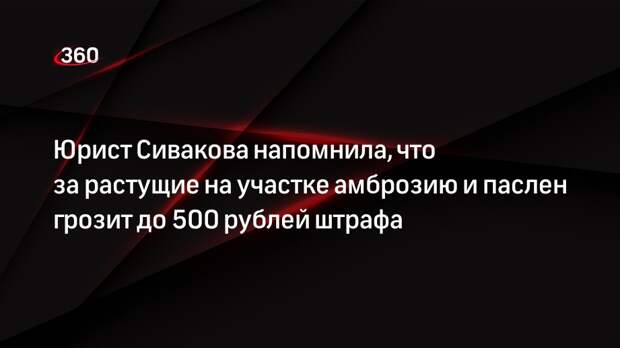 Юрист Сивакова напомнила, что за растущие на участке амброзию и паслен грозит до 500 рублей штрафа