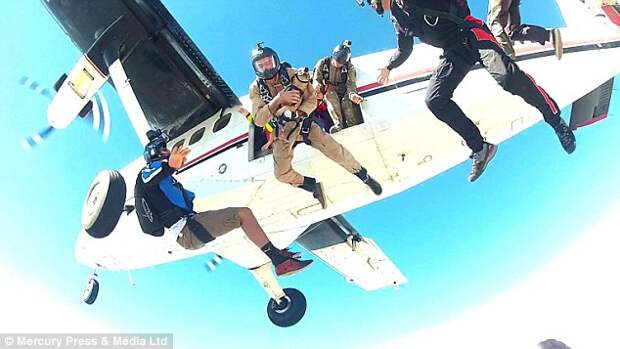 Nathan and Riley launch themselves out of the aeroplane which was flying at 13,000ft