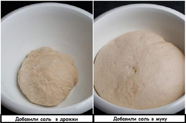Соль нужно смешивать не с дрожжами, а с мукой
