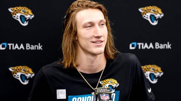 Trevor Lawrence speaks to the media.