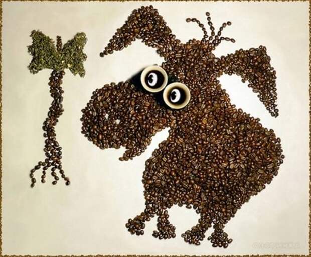 картина из кофейных зерен, ослик Иа