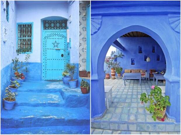 Каждый владелец синего дома до сих пор поддерживает традицию окрашивания не только здания, но и части улицы, где живет его семья (Шефшауэн, Марокко). | Фото: udivitelno.com.