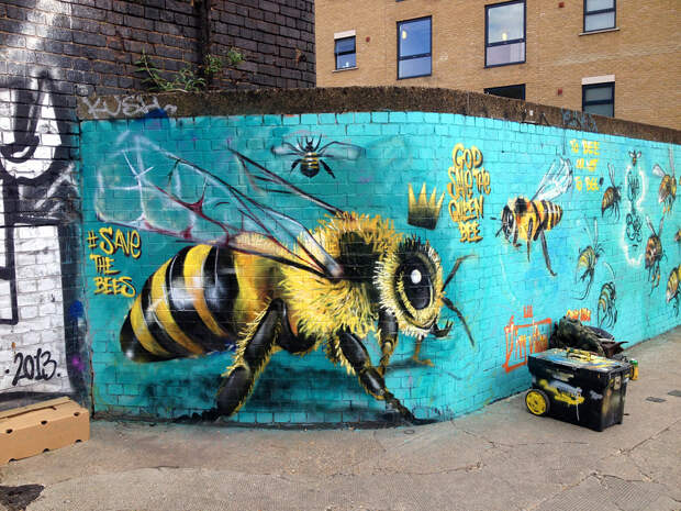 Спасение пчел посредством стрит-арта Луис Масаи Мишель, в мире, дома, насекомые, пчелы, рисунок, стрит-арт, художник