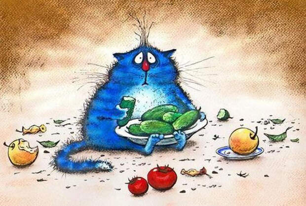 20 выразительных котиков синего цвета от художницы из Минска