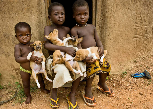 Дети и щенята, Бени́н, Западная Африка
