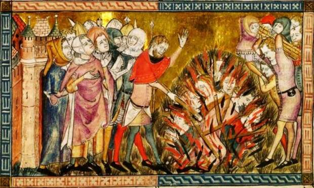 Преследование евреев, рукопись Жиля Ли Муисиса, около 1350 года. \ Фото: aboutmanchester.co.uk.