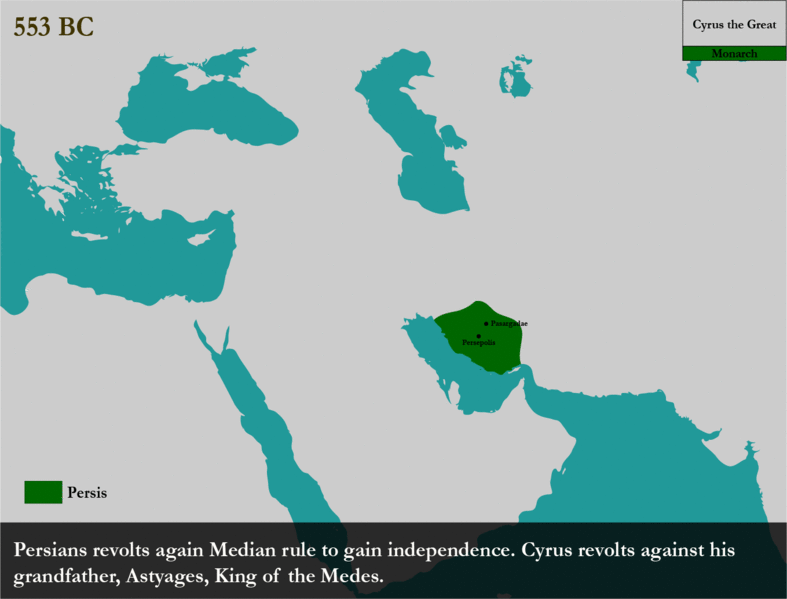Зеленым показана территория империи Ахеменидов в разные периоды времени. В 480 году до нашей эры она достигла пика своего могущества / ©Wikimedia Commons