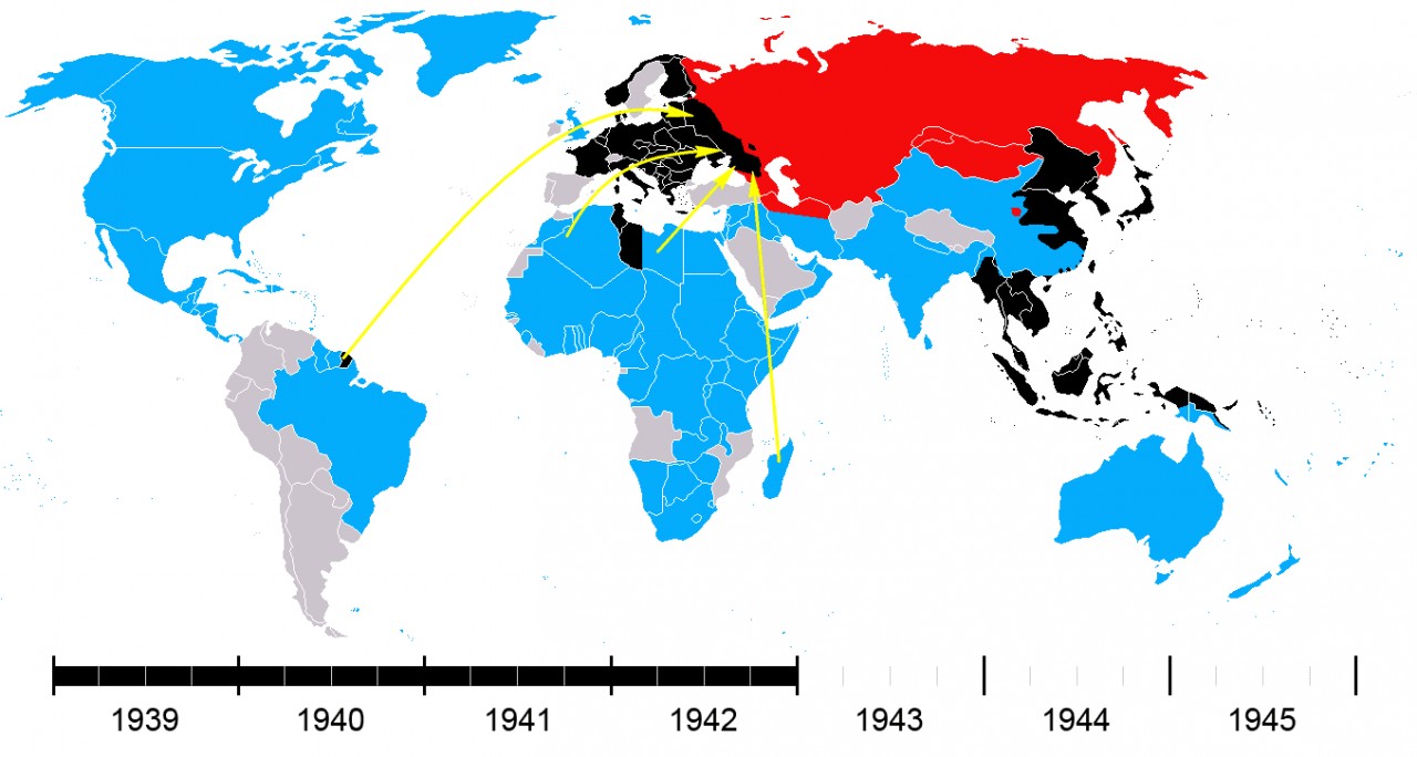 Карта мира 1940 года с флагами